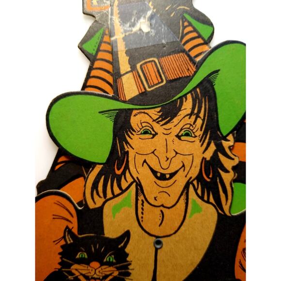 Vintage Halloween Witch Black Cat Die-Cut Jointed MOVABLE Decoration Wall 1940's - Picture 3 of 9